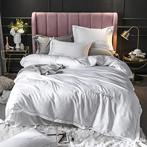 Seiden Bettwäsche Sets Duvet Cover Doppelgrau Seidenbettwäsche Sets Duvet Cover Sets Luxus Full Satin Seidenweiche silky navy weiße 4 -piepsen -Bettdecke Deckungsset für Erwachsene Doppelblatt (blau