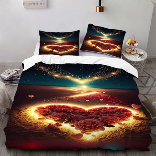 Zbeiba Bettwäsche 135x200cm Set 3 Teilige,Kinder Junge Mädchen Bettbezug mit Reißverschluss+2 Kissenbezug,Rosen und Kerzen Motiv?135x200+2 * 80x80,Sti9?