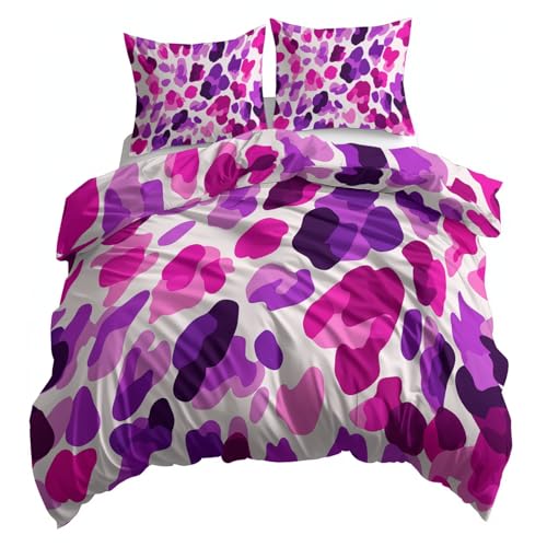 155 x 220 cm Bettbezug 3-teiliges, Bettwäsche-Sets Cremefarben aus Mikrofaser, Weich Einfach Modern Rosa Leopard Muster Wende Bettwäsche mit Reißverschluss