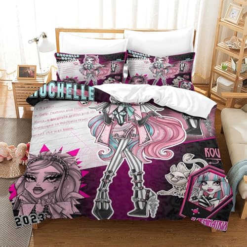 AYZOFCNDK Monster High Bettbezug Set Mädchen Junge Kinder 3D Gedruckter Animierte Charaktere Bettwäschegarnitur Reissverschluss Und Kissenbezüge Bettwäsche Weich Microfaser 3 Teilig Double?200x200cm?