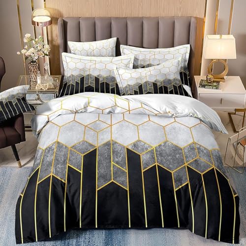 Luowei Streifen Bettwäsche 220x240 cm Geometrie Jugendliche Schwarz Weiß Spleißen Bettwäsche Set Weich Atmungsaktiv Bequem Mikrofase Bettbezug mit Reißverschluss und 2 Kissenbezüge 80x80cm