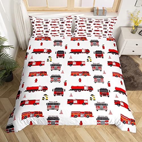 Homewish Feuer LKW Bettwäsche 135x200 für Jungen Teens Mädchen Feuerwehrmänner Auto Fahrzeug Tröster Abdeckung Jugend LKW Bettbezug Rote Zubehör Druck Bettwäsche