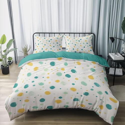 Bettwäsche 155x220 Grüne Tupfen Bettbezug 3D Druck Gelbe Punkte Bettbezüge Kuschelig Weich Mikrofaser Deckenbezug 155x220 cm mit Reißverschluss + 2 Kissenbezüge 80x80 cm D-4463