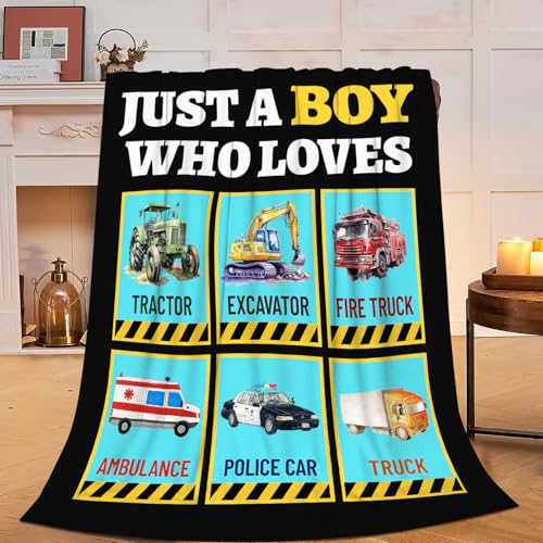 LaBuyGVT Fleecedecke mit Aufschrift  Just a Boy Who Loves Truck , weich, für Auto, Bagger, Traktor, Plüsch, Bettwäsche, Dekoration, Geschenke für Liebhaber, Mädchen, Jungen, Kinder, Frauen, Erwachsene