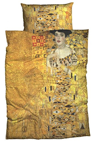 Goebel Satin-Bettwäsche nach Gustav Klimt Adele Bloch (140x200 cm + 70x90 cm, Gold)
