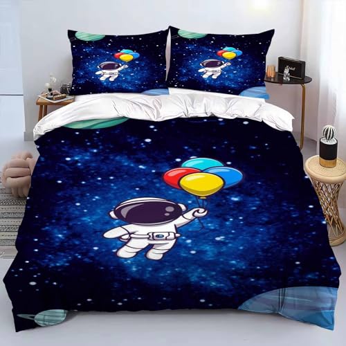 Qiqumax Bettwäsche Set Astronaut KinderBettwäsche 3D-Digitaldruck 100% Mikrofaser Cartoon Astronaut Planet Kinderbettwäsche Für Erwachsene Und Kinder (1,155 x 220 cm)