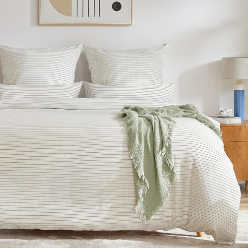 SOULFUL Bettwäsche 200x200 Baumwolle Gestreift, 100% Gewaschene Baumwolle Schwarz & Weiß Bettbezug Gestreift öKotex Zertifiziert Enthält 1 Bettbezug 200x200 und 2 Kissenbezüge 80x80