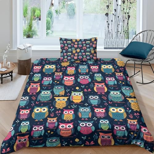 ESSAHI Eule Bettwäsche 3D Gedruckter Dschungelvogels Bettbezüge Set Bettwäsche Set 3Teilig Mikrofaser Mit Reißverschluss Und Kissenbezug Für Mädchen Junge Single?135x200cm?