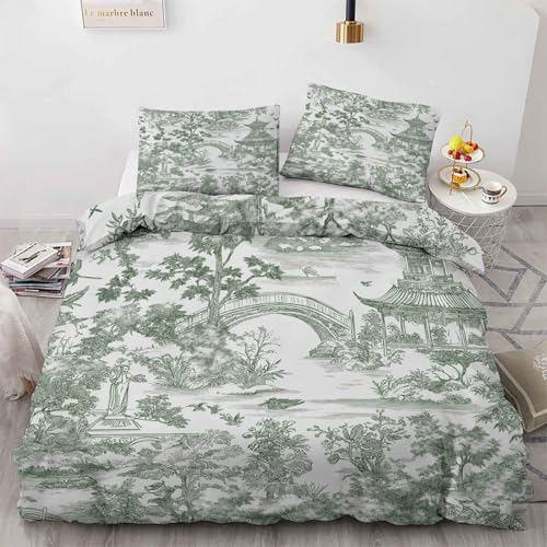 Toile De Jouy Bettwäsche-Sets - Orientalische Architektur Mikrofaser Bettwäsche 135x200 4teilig - Kuschelige Bettbezug Wendebettwäsche mit Reißverschluss und 2 Kissenbezüge 80x80 cm