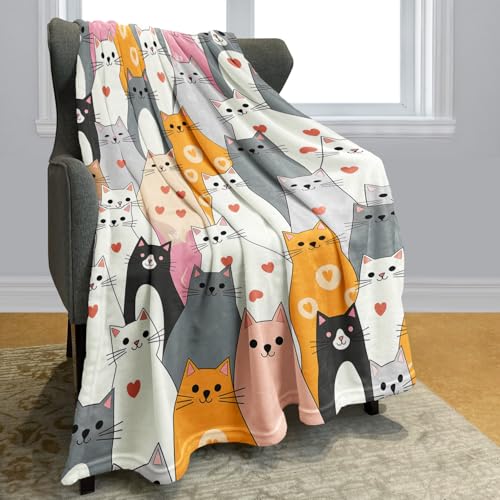 YISUMEI Kuscheldecke mit Cartoon Katzen mit Herzen, Super weiches Fleece, Überwurfdecke für Bettwäsche Couch Sofa, Schlafzimmer Wohnzimmer, Dekoration Decke, 150x200cm