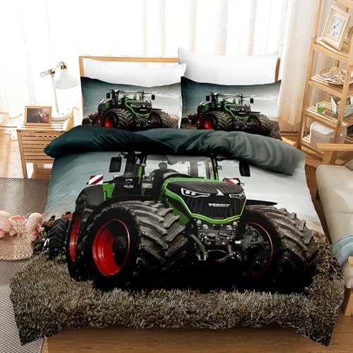 MVRFN Traktor Bettwäsche 140×200cm+Kissenbezug mit Reißverschluss 70×90 cm 3D Gedruckter Beidseitig Mikrofaser Bettwäsche Österreichische Bettbezug Atmungsaktive Bequemer WeicheMit Reißverschluss