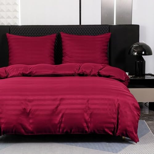 TEXTILOVE Bettwäsche 3-teilig Set 160x200 cm Rot Bordeaux Gestreift aus Damast Mikrofaser Elegant Aesthetic Hotelbettwäsche 1 Bettbezug und 2 Kissenbezüge 70x80 cm Oeko-TEX 100