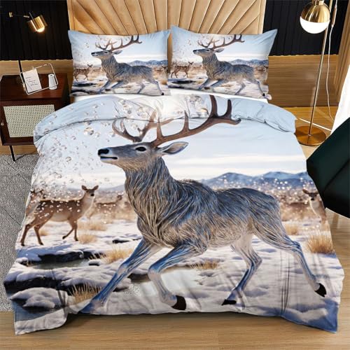Nuphtun Bettwäsche-Set 200x200 cm Tier Hirsch, 3D Printed Design mit 2 Kissenbezügen | Elegant, Hochwertig, Einfache Pflege für den täglichen Komfort, Für zeitgemäße Betten N339