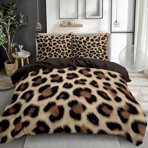Bettwäsche Set Leopard Bettbezuege Imprimé Animalier 3 Teilig Aus Mikrofaser Bettbezug 220x240cm Mit 2 Kissenbezug 80x80cm Weich Und Bequem 3D DigitaldruckY1584