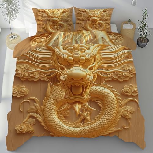 LLponhg Bettwäsche 155x220 Chinesischer Drache Bettwäsche Set Weich Microfaser Kuschelige Bettwäsche, Orientalische Ästhetik Wendebettwäsche Geprägte Glückswolken Bettbezug und Kissenbezug 80x80cm