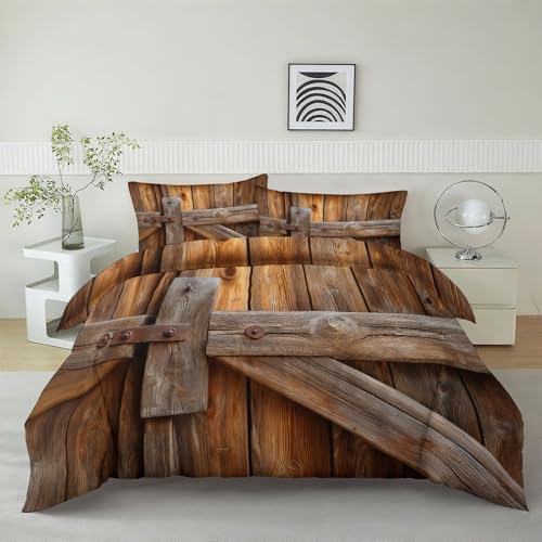 Quixora Bettwäsche-Set, Landhaus Natürlich Alter Holzbarn Bettwäsche-Set für Jungen und Mädchen, Modernes Bettdecken-Set mit 2 Kissenbezügen- Raumdekoration- 3-teilig