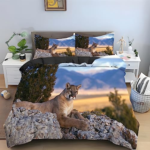Hellblauer Puma Bettwäsche 135x200 Tier Bettwäsche-Sets für Jungen Mädchen Erwachsene Bettbezug Microfaser Muster Bettwäsche Set und 2 Kissenbezug 80x80 mit Reißverschluss