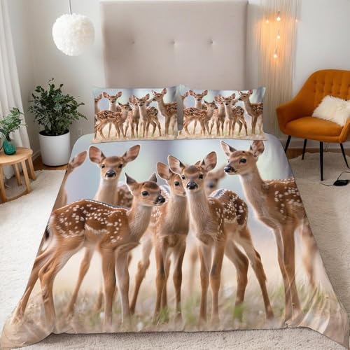 Hirsch Bettwäsche 200x200 Elch 3 Teilig übergröße Bettbezug 200 x 200 cm 3D Bettwäsche-Sets Weiche Bettbezug Set Süße Tiere Bettbezüge Set und 2 Kissenbezüge a.3574