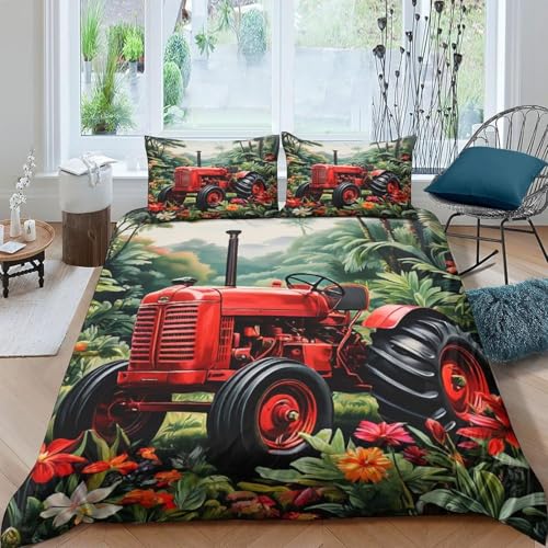 3D Bettbezug 3 Teilig Bettwäsche Sets Traktor 135X200 cm 100% Mikrofaser Enthält 2 Kissen Geeignet Für Kinder Erwachsene   Anti Allergie Anti Fading Pflegeleicht  12383460490082