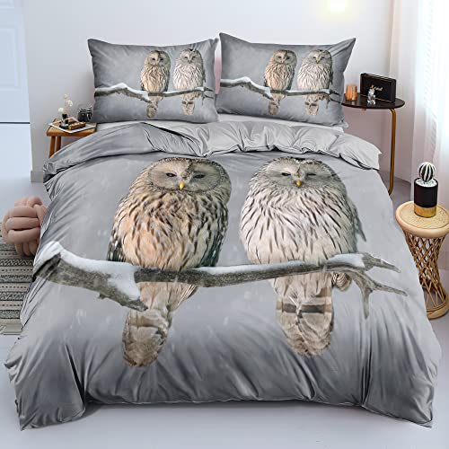 PNNNU Bettwäsche Eule 135x200cm Erwachsene Kinder 3D Drucken Muster Grau KatzenOwl Bettbezug Weich Mikrofaser Mit 2 Kissenbezug 80x80cm (Eule C,135 x 200 cm)