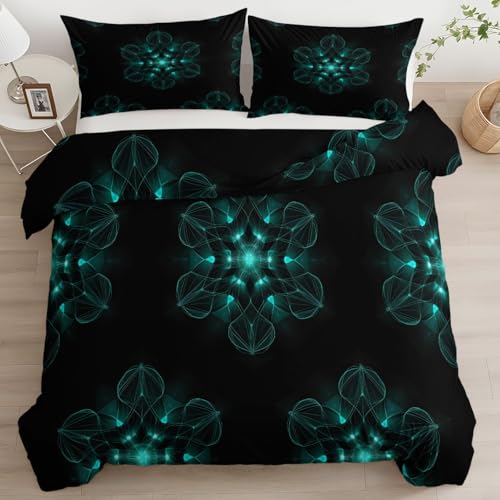 Türkis Bettwäsche 200 x 200 cm Bettbezug, Abstrakt Geometrisch Floral Streifen Weich Bettwäsche-Set Atmungsaktiv Maschinenwaschbar Bettbezüge für alle Jahreszeiten mit Reißverschluss und Kissenbezüge