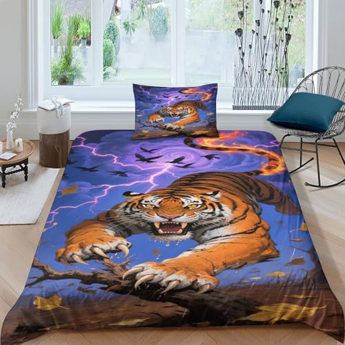 CHUIYUFULAN Tiger Bettbezug Set Bettwäsche-Sets Kinderbettwäsche Reißverschluss Mit Kissenbezug, Betten Set Für Jugendliche Kinder Schlafzimmer Single?135x200cm?