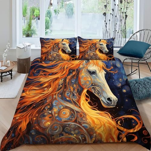 HOGDISAJD Totem Pferd Wende Bettbezug Set Tier 3D Drucken 3 Stück Set Kissenbezug 2tlg Weich Mikrofaser Bettwäsche Set Für Kinder Männer Und Frauen Double?200x200cm?