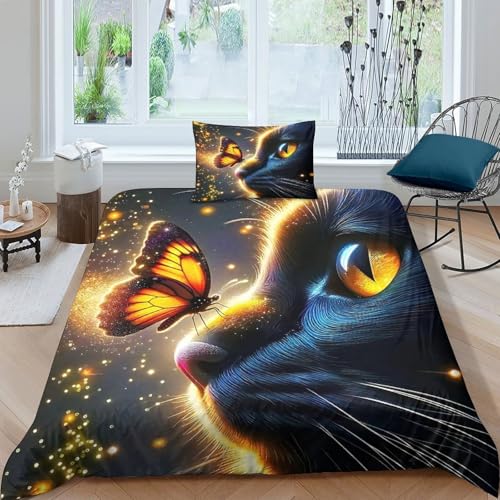 KKOLASXZE Cute Katze Bettbezug Bettwäsche Kinderbettwäsche-Set Reißverschluss Mit Kissenbezügen, Betten Set Für Jungen Und Mädchen, Kinder Single?135x200cm?