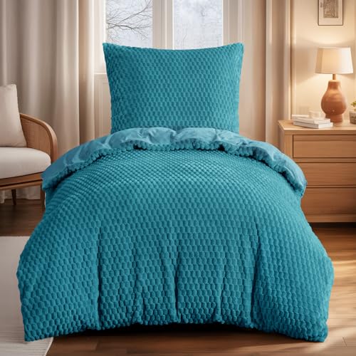 Aisbo Winter Flanell Bettwäsche 135x200 2teilig Türkis - Warm Plüsch Winterbettwäsche Flauschige Teddy Fleece Cashmere Touch Bettbezug und Kissenbezug 80x80 cm mit Reißverschluss