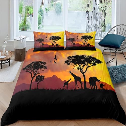 Pechiwuo Bettwäsche 135x200 cm Afrika Bettwäsche-Set Winter Bettbezug Weiche Mikrofaser Bettzeug Set 3D Giraffe Kinderbettbezug 135x200 cm + 2 Kissenbezug 80x80 cm H207