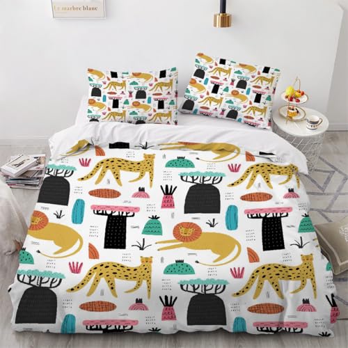 Generisch 3D Abstrakt Tiger Bettwäsche 220x240 cm 3teilig Abstrakt Leopard Bettbezug mit Reißverschluss 100% Mikrofaser Leicht Atmungsaktive Bettwaren Set mit 2 Kissenbezüge 80x80?Muster 105-13?