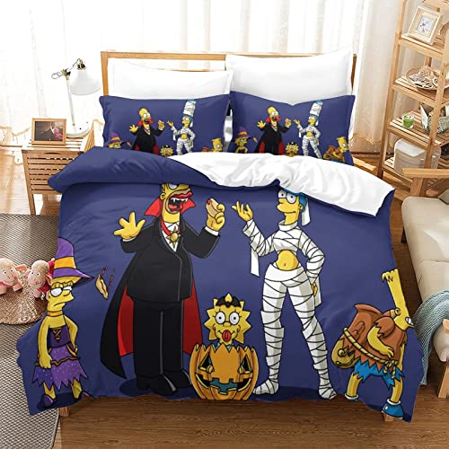 YINGD The Simpsons Bettbezug, 3D-Digitaldruck, dreiteilige Bettwäsche, Anime-Charaktere, Bettbezüge, superweiche Mikrofaser, Bettbezüge, 2-teilig (220 x 240 cm)