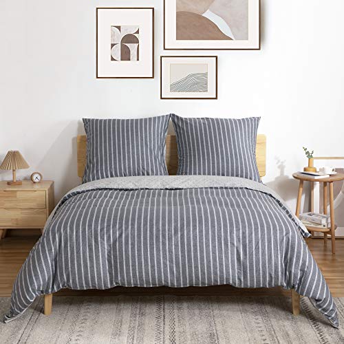 ATsense Baumwolle Bettwäsche 135x200 cm, 2 teilig Wende Bettwäsche-Sets mit Grau Gestreiftes, Weiche Bettbezug Set mit Reißverschluss und 1 mal 80x80cm Kissenbezug