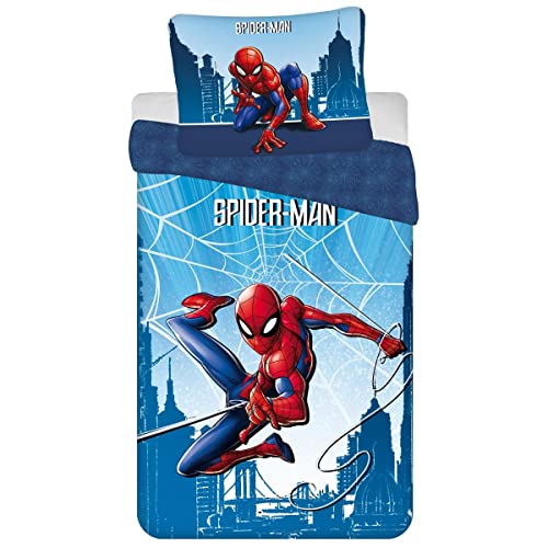 Marvel Spiderman Wende Bettwäsche Set Kopfkissen Bettdecke blau Spinne Avenger 135/140x200cm