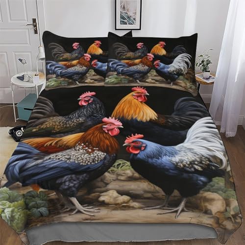 PAZZK Huhn Bettwäsche Premium Atmungsaktive Angenehme Bettbezüge, Mit Reißverschluss Für Jungen Mädchen Bettdeckenbezug, 2teilig Bettbezug + Kissenbezug Single (135x200cm)