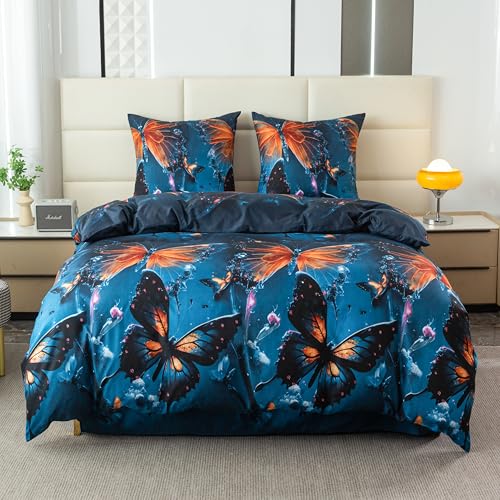FEBE Bettwäsche Schmetterlingsnacht Bettbezug-Set 135x200 + Kissenbezug 2 Teilig mit Reißveschluss