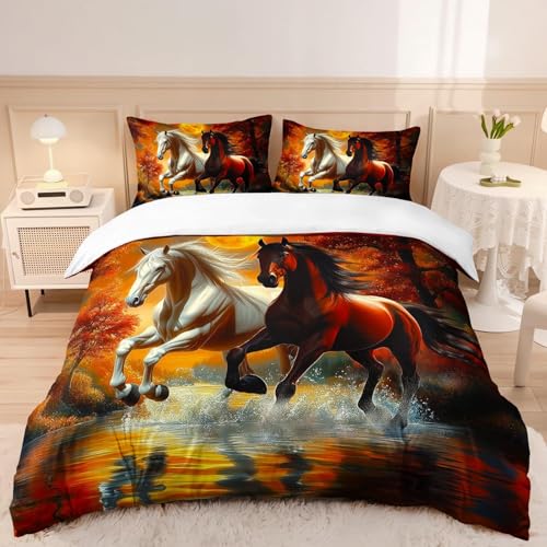 SJSXWQN Bettwäsche 220x240 Braunes Pferd Bettwäsche-Set mit Reißverschluss Schließung für Erwachsene Kinder Weicher Atmungsaktive Mikrofaser Bettbezug + 2 Kopfkissenbezug 80x80 cm