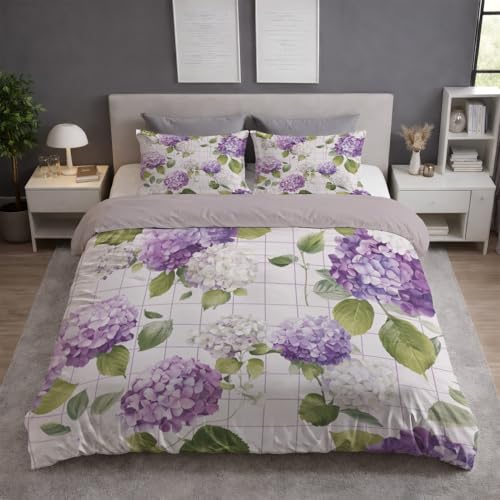 Generisch Bettwäsche 135x200 2teilig - Mikrofaser Bettbezug 135x200 cm mit 1 Kissenbezug 80x80 cm, Wendebettwäsche, ultraweich und hautfreundlich, Lila, Gitter Elegant Blumen