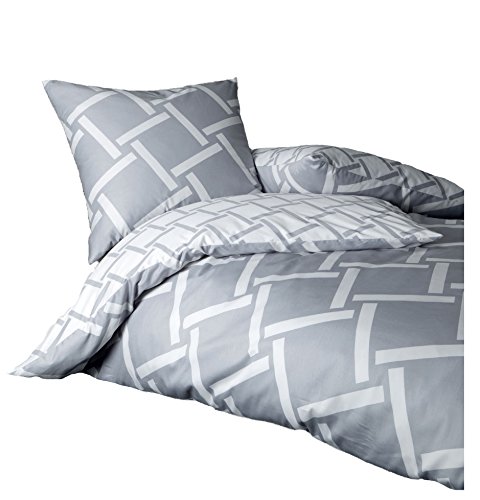 Janine Bettwäsche J.D. 8480 08 Silber Weiß Grau Streifen Strichmuster Wendeoptik Mako Satin, Größe:155 cm x 220 cm