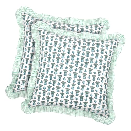 Whltzf 2 x elegante Kissenbezüge im Landhausstil, Blumendruck, gerüschte Kanten, Polyester-Stoff, Kissenbezug, Sofa, Bettwäsche, Akzent, Polyester, Heimdekoration, Kissenbezüge