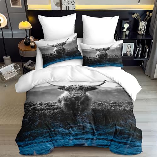 CCoutueChen Graues Highland-Bettwäsche-Set, Queen-Size-Größe, Rinder, ländliches Bauernhaus, Stiermuster, Landhausstil, 3-teilig (1 Steppdecke, 2 Kissenbezüge) CCoutueChen Graues Highland-Bettwäsche-Set, Queen-Size-Größe, Rinder, ländliches Bauernhaus, Stiermuster, Landhausstil, 3-teilig (1 Steppdecke, 2 Kissenbezüge)