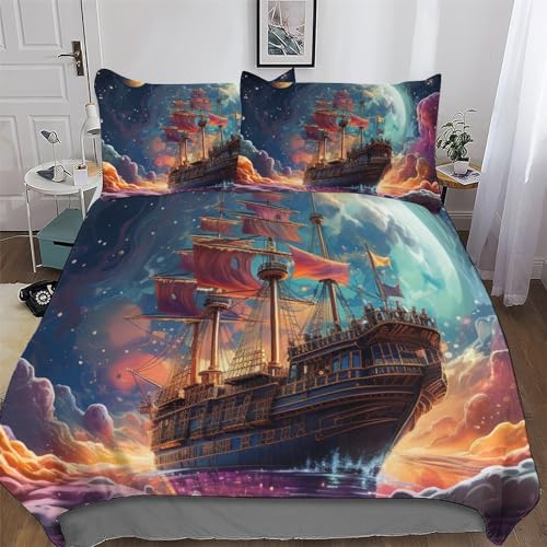GGJJTT Pirat Schiff Bettwäsche Set 2tlg Mit Kissenbezug Mikrofaser Bettbezüge Bettbezug Für Optimales Schlafklima Für Erwachsene Kinder Single135x200cm