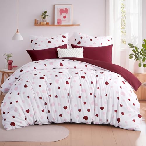 Aisbo Bettwäsche 200x220 3 teilig Bettdeckenbezug - Bettwäsche Set 220x200cm Herzen Rosa Rot Muster mit 2 Kissenbezügen 80x80 cm, Mikrofaser Bettbezug mit Reißverschluss, Bügelfrei und Weich Aisbo Bettwäsche 200x220 3 teilig Bettdeckenbezug - Bettwäsche Set 220x200cm Herzen Rosa Rot Muster mit 2 Kissenbezügen 80x80 cm, Mikrofaser Bettbezug mit Reißverschluss, Bügelfrei und Weich