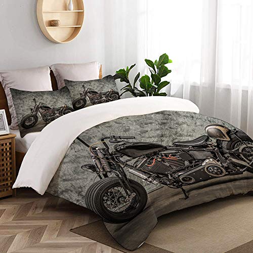 TESCCI Bettwäsche-Set, Mikrofaser,Harley Motorrad Cool Davidson Vintage Bike Chopper Classic,1 Bettbezug 135 x 200cm+ 2 Kopfkissenbezug 80x80cm