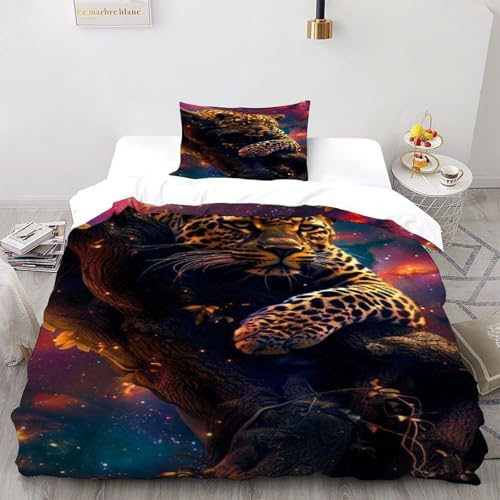 CoVeTviCT Leopard Galaxie Bettwäsche-Sets 2-teilig Mit Kissenbezügen Animal Themes Wildlife Betten Set Für Jugendliche Kinder Schlafzimmer Single?135x200cm? CoVeTviCT Leopard Galaxie Bettwäsche-Sets 2-teilig Mit Kissenbezügen Animal Themes Wildlife Betten Set Für Jugendliche Kinder Schlafzimmer Single?135x200cm?