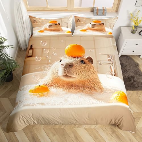 Capybara Bettbezug 135x200,Süßes Tier Bettwäsche Set Schönes Haustier Capybara Tröster Abdeckung für Kinder Jungen Mädchen Kinder,Weiche Mikrofaser Leichte Zimmer Dekor mit 1 Kissenbezug Bett Set Capybara Bettbezug 135x200,Süßes Tier Bettwäsche Set Schönes Haustier Capybara Tröster Abdeckung für Kinder Jungen Mädchen Kinder,Weiche Mikrofaser Leichte Zimmer Dekor mit 1 Kissenbezug Bett Set
