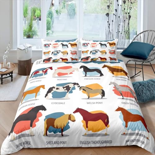 richhome Bettwäsche-Set mit Pferdemotiv, Cartoon-Pferd, Einzelbett, für Kinder, Jungen, Mädchen, Teenager, Wildtier-Bettwäsche-Set, Wildtier-Stil, dekorative Mikrofaser, 1 Kissen richhome Bettwäsche-Set mit Pferdemotiv, Cartoon-Pferd, Einzelbett, für Kinder, Jungen, Mädchen, Teenager, Wildtier-Bettwäsche-Set, Wildtier-Stil, dekorative Mikrofaser, 1 Kissen