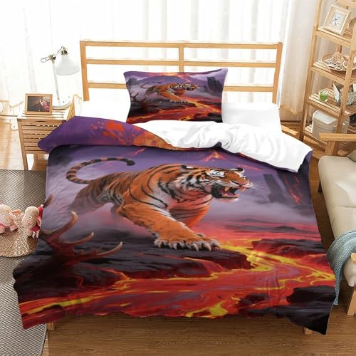 VYIPAXTOR Tiger Bettbezug Bettwäsche-Sets Kinderbettwäsche Reißverschluss Mit Kissenbezügen Betten Set Für Jugendliche Kinder Schlafzimmer Single?135x200cm?