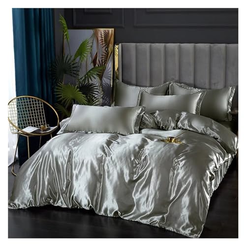 Bett, Seidenbettwäsche Set mit Bettbezug, Bettlaken, Kissenbezug, luxuriöser Satin, einfarbig