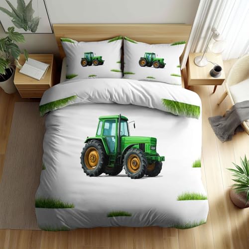 Generisch Traktor Bettwäsche-Set 155 x 200 cm Bauernhofleben Nostalgischer Stil Bettbezug, Wendebettwäsche und Kissenbezug - Weiche & Angenehme Allergiker Ländlicher Retro Stil Bettwäsche-Sets